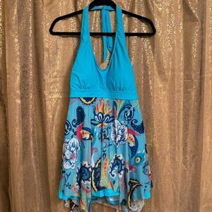 American Trends Bright Blue Floral Swim Shorts Dress XXXL NWOT